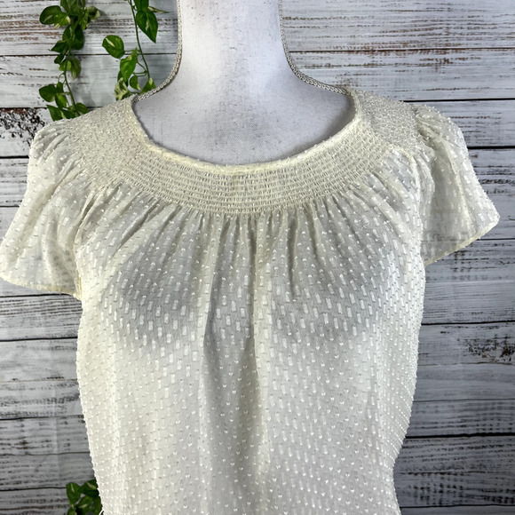 Girls From Savoy Anthropologie Blouse Top size 6 Cream Ivory Sheer Smocked Boho - Picture 3 of 12